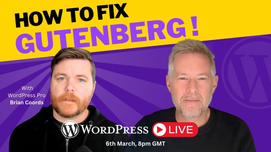 How to fix gutenberg youtube thumbnail. Shows Jamie and myself and includes the date and time.